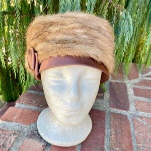 Elegant Mink Fur & Satin Hat Made in USA Size 6 Small